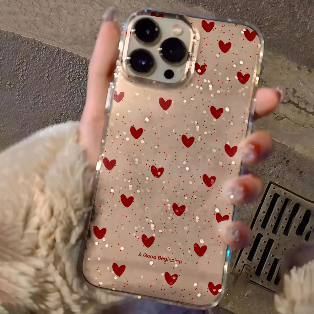 Glitter Shockproof Case - Funda Transparente con Corazón Rosa y