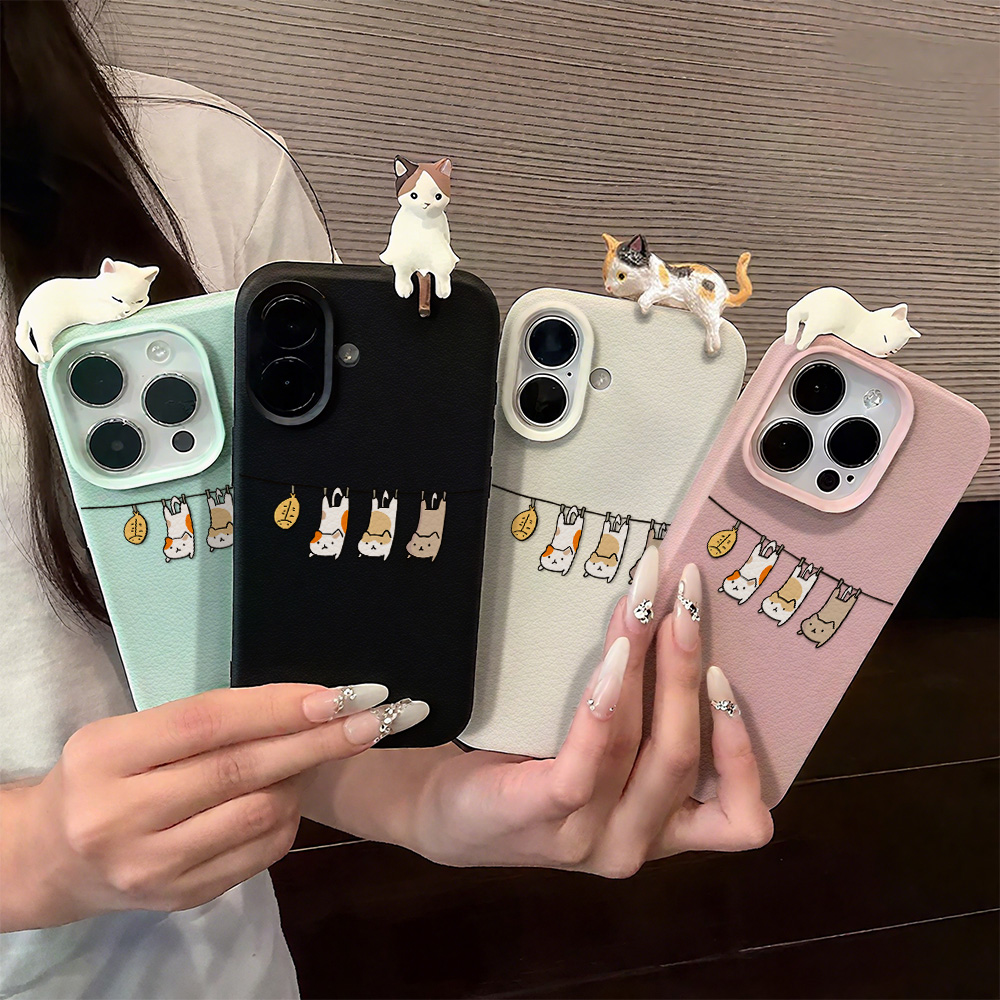 Cute Cartoon Case - Funda de cuero con bonito gato